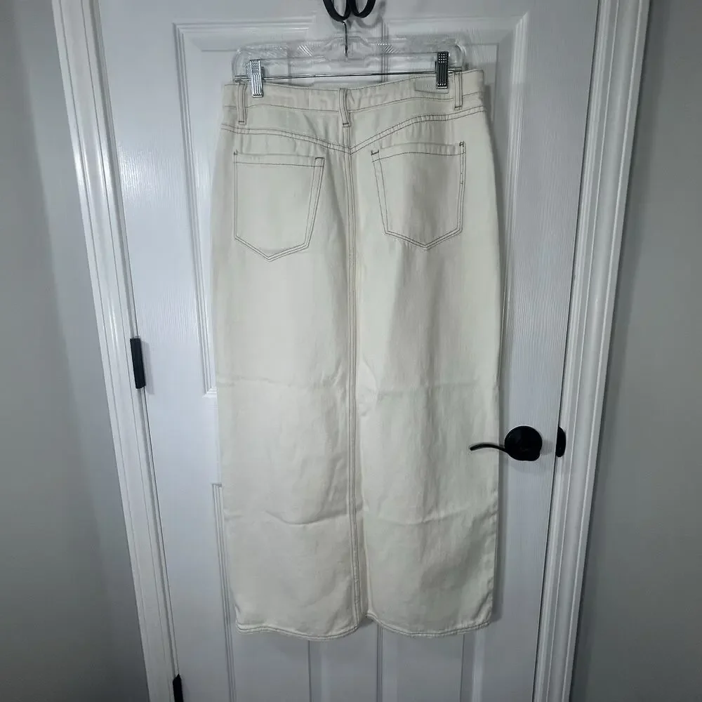 Blank NYC Off-White/Ekru Denim Maxi Skirt Front Slit Size 29